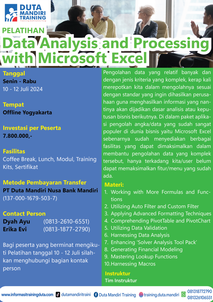 DATA ANALYSIS AND PROCESSING WITH MICROSOFT EXCEL